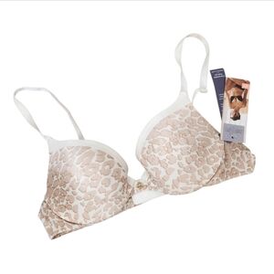 NWT Jennifer Lopez Animal Print Cream Convertible Push Up Bra Size 34A